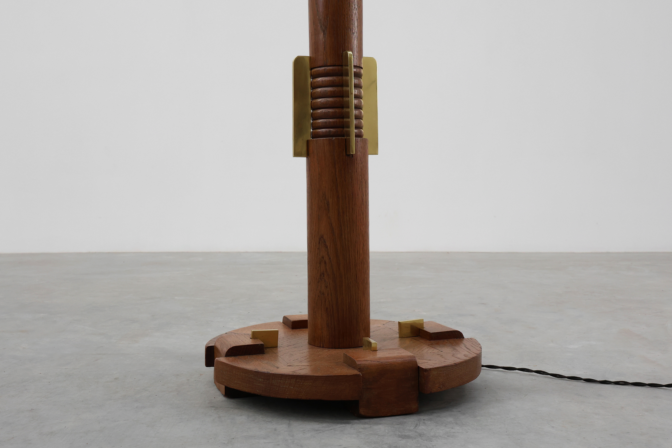 Art Deco Floor Lamp in oak and alabaster, France, ca. 1925 thumbnail